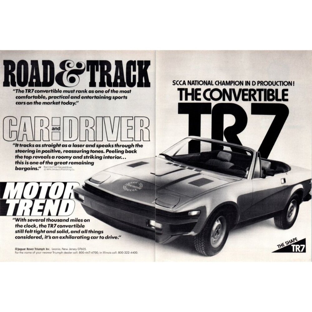 1980 Triumph TR7 Tr-7 Convertible 2pg Vintage Print Ad Headlines Wall Art